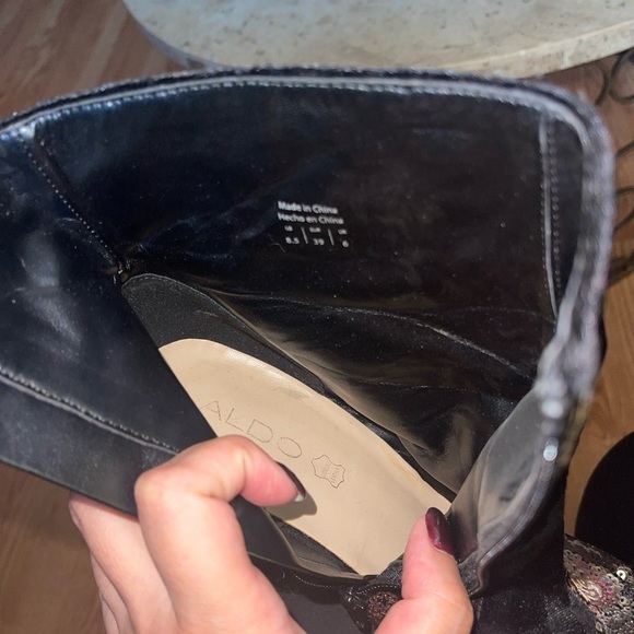 Aldo Black and Gold Sequin Ankle Boots - Picture 2 of 8